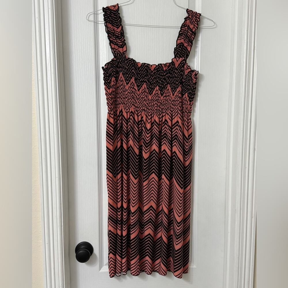 Coral black zigzag summer fit and flare dress size L/XL